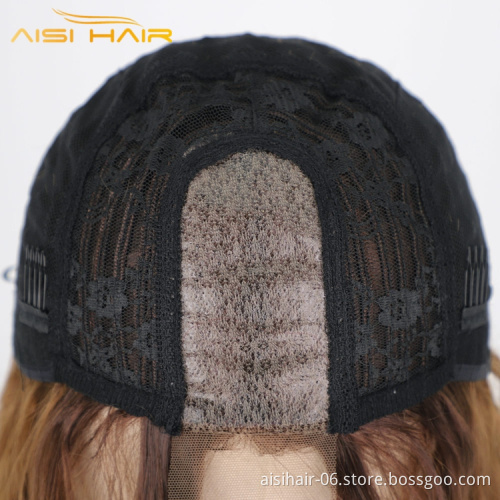 Aisi Hair Hot Selling Soft Natural Brown  Small Lace Front Expression Synthetic For White Women Fiber Long Body Wave Wig